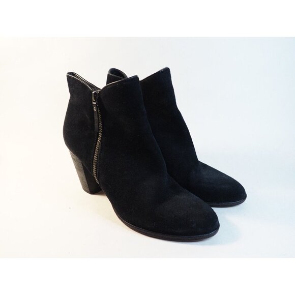 Cole Haan Black Suede Leather Zip-Up Ankle Booties Block Heel, Size 9 (US) - Picture 1 of 14